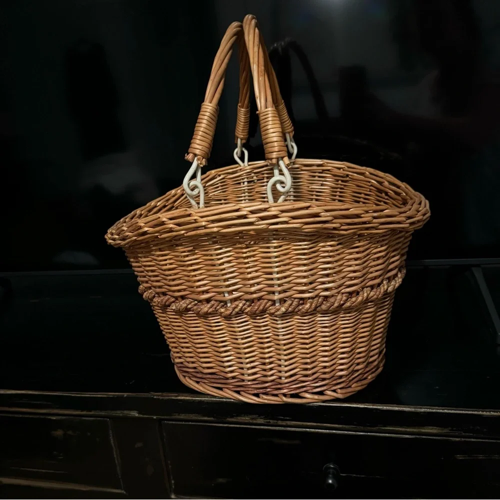 Vintage Hand Woven Oval Gathering Harvest Basket With Handles